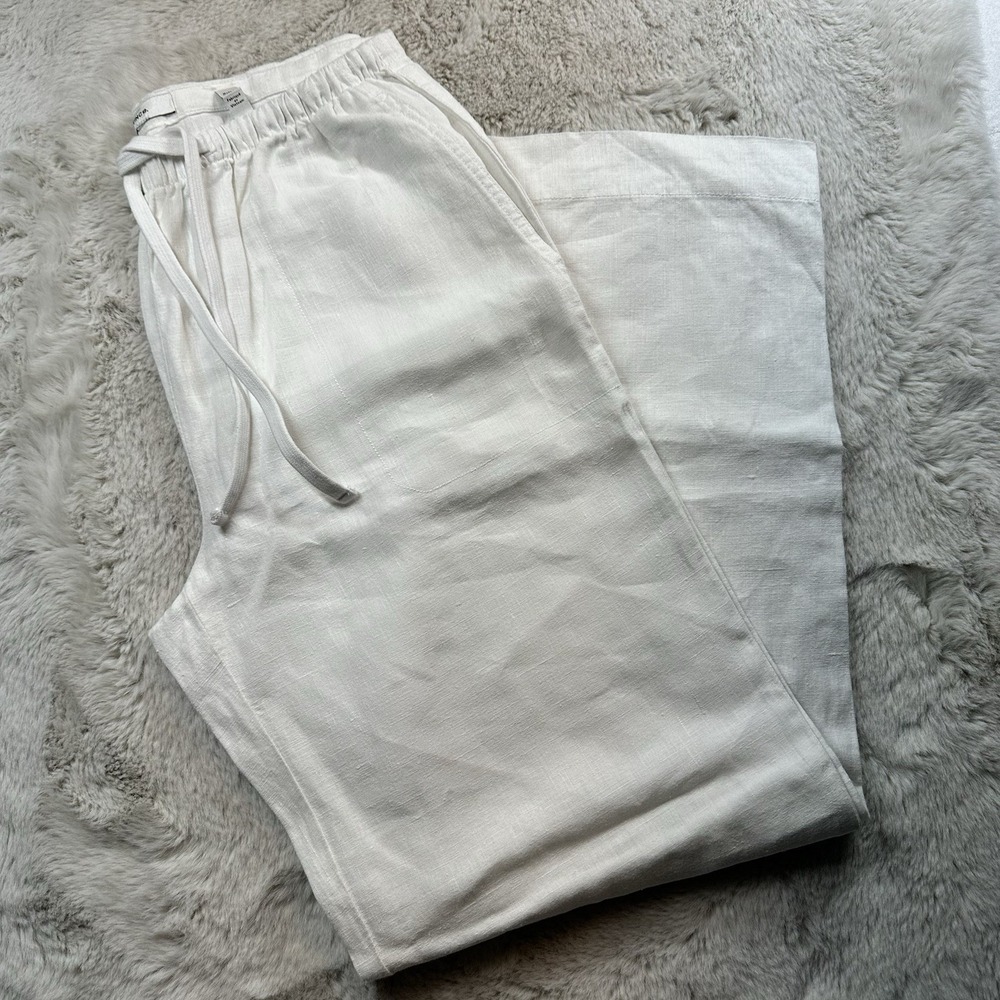 Vince Women's White Hemp Trousers Size M High Waisted Pleated Pants Old Money - Picture 8 of 16